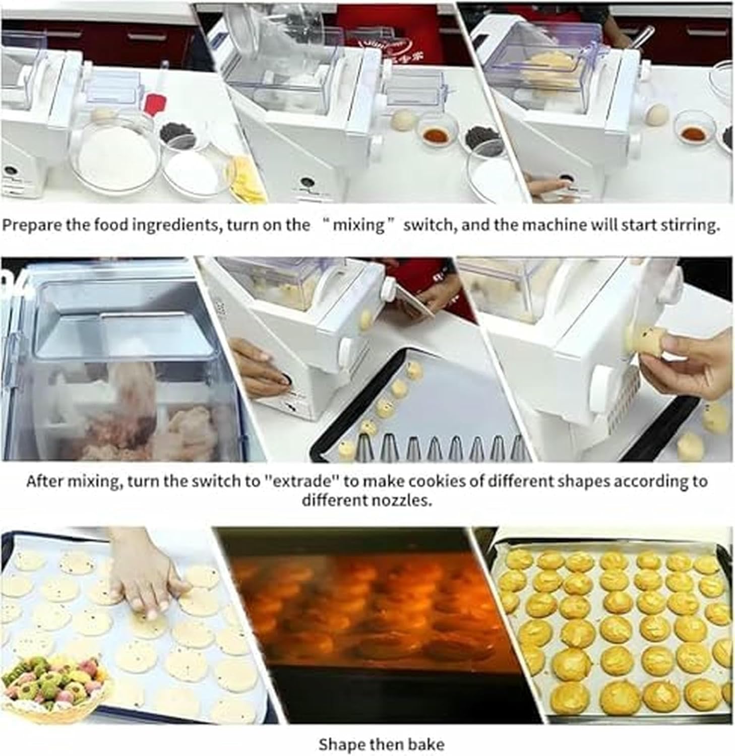 Electric Cookie Making Machine, 180W Biscuit Press, 50-60 RPM, Includes 8 Nozzles & 6 Cookie Molds for DIY Baking and Dessert Shop