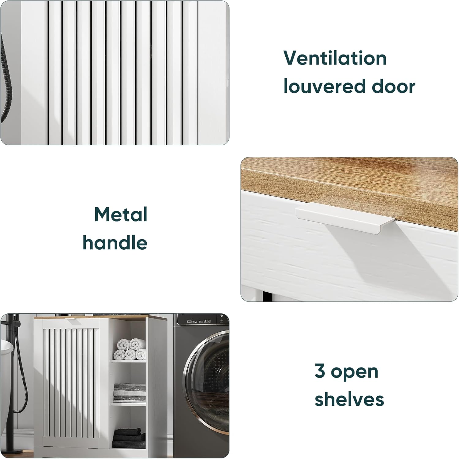 Laundry Hamper Cabinet with Tilt-Out Door - 2-in-1 Moisture-Resistant Storage with Removable Basket & 3 Open Shelves, Freestanding Organizer for Laundry Room, Bathroom