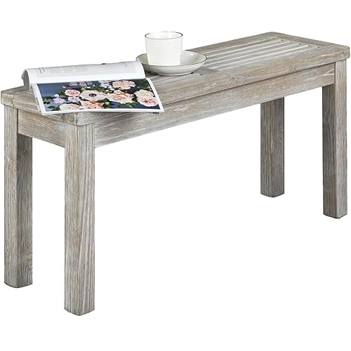 VINGLI Outdoor Wooden Bench, 40” Porch Bench Outdoor Backless Garden Bench, Small Outdoor Bench for Deck Patio Entryway (Grey, 40in)