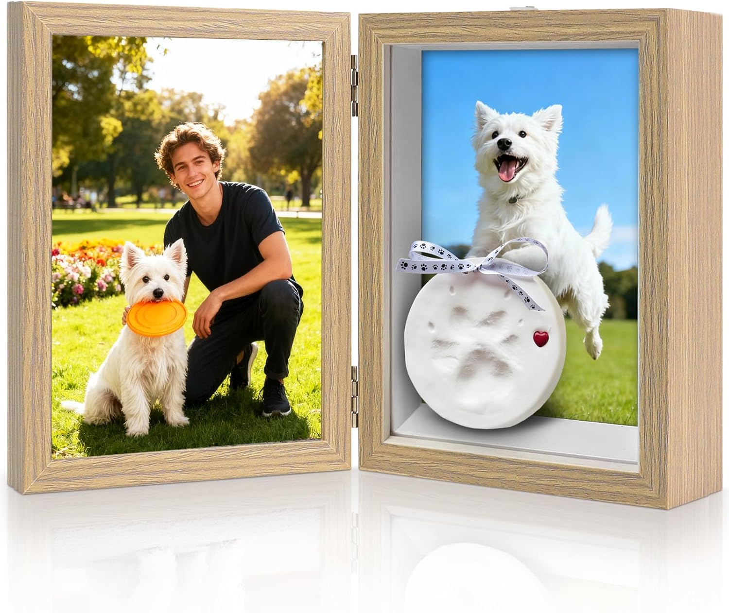 5x7 Pets Memorial Shadow Box Frame, Dogs Cats Photo Display with Paw Prints Keepsake, Memorial Sympathy Gifts for Loss of Dog Cat, Grey