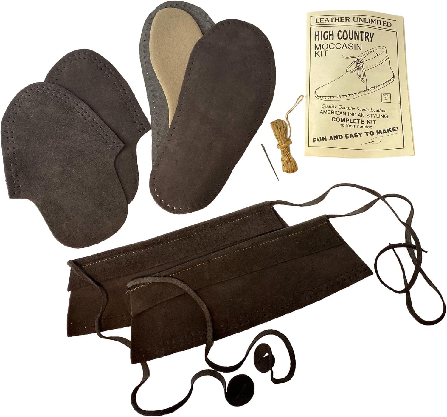 Make Your Own Moccasins - DIY Leather Moccasin Craft Project - Handmade Moccasins Kit - Miscellaneous Brown or Tan Colors (Suede - Size 9)
