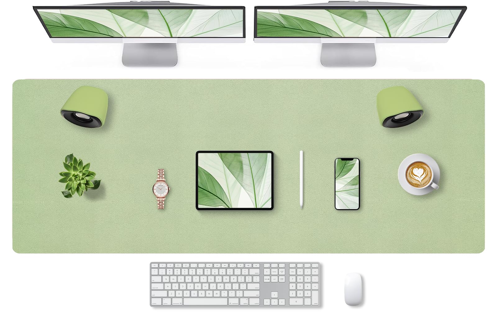 Bloss 47.2" x 16.9" Large Desk Mat, Leather Mouse Keyboard Pad, Non-Slip Writing Pad, Desk Protector for Office, Home - Light Green