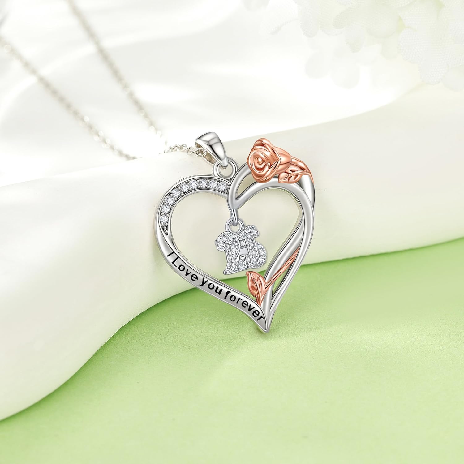 YAFEINI 16/18/21/25 Birthday Gift 925 Sterling Silver Heart Rose Birthday Pendant Necklace Jewellery for Women Gifts - Image 4