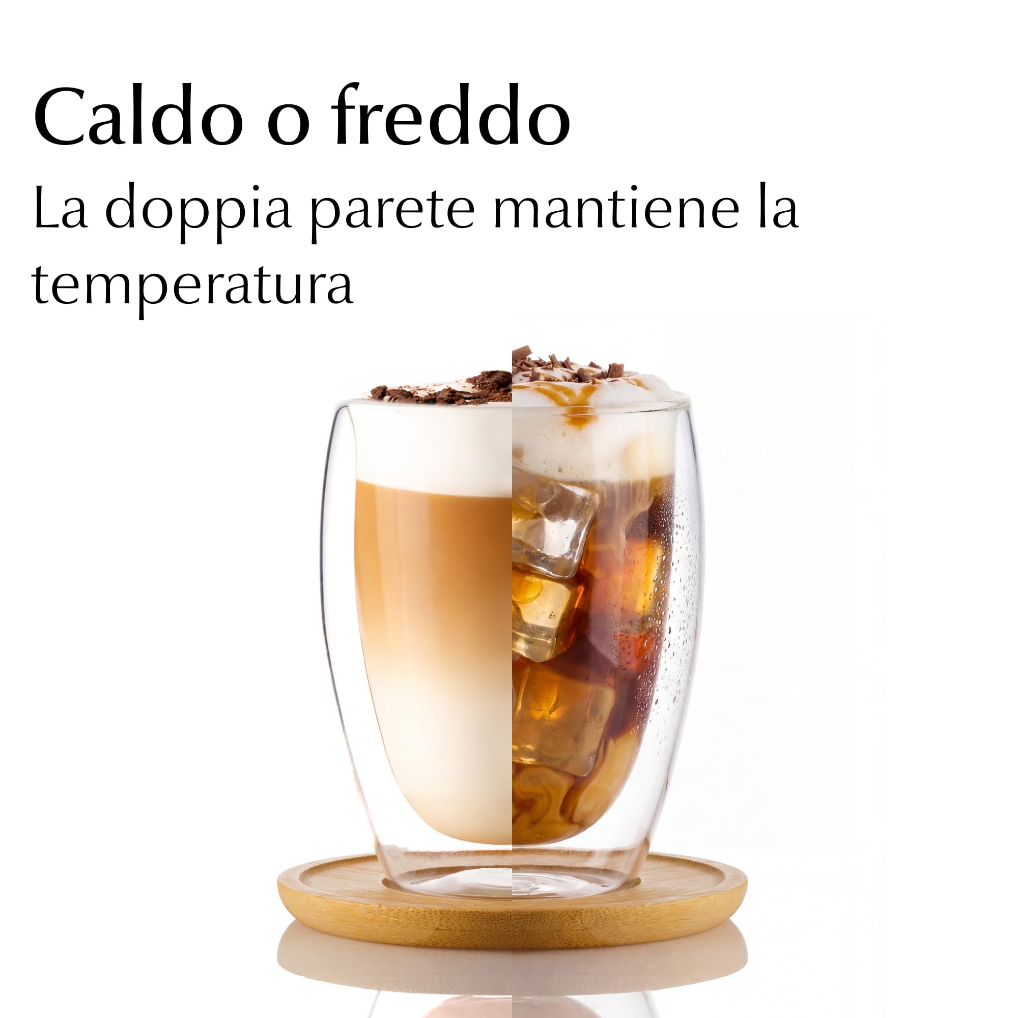 MIAMIO - Set di 6 bicchieri latte macchiato/bicchieri termici a doppia parete/senza manico/con piattino/bicchieri da cappuccino/pareti spesse/in vetro borosilicato (350 ml)