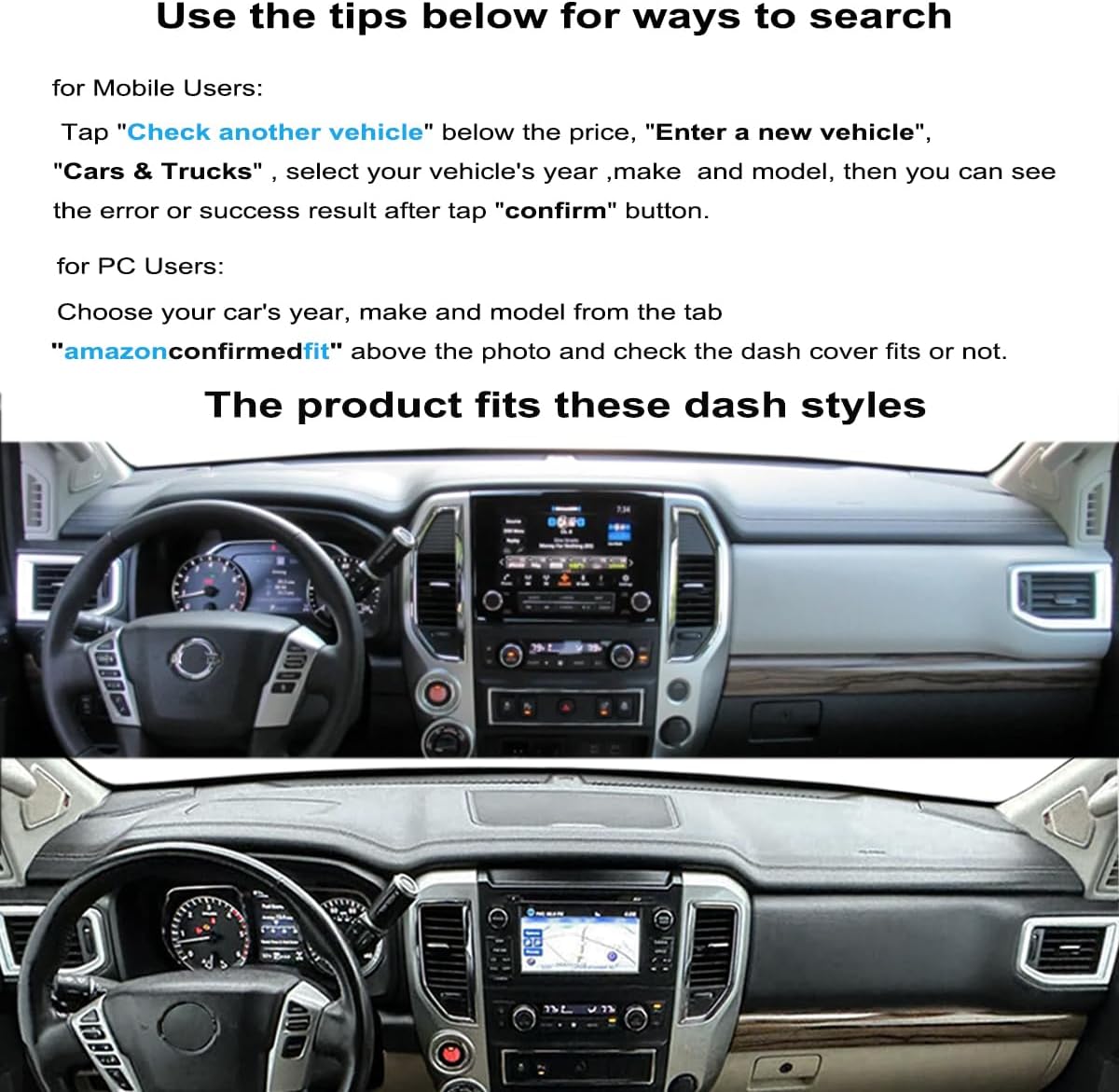 Yiz Dashboard Cover Dash Cover Mat Pad Carpet Custom Fit for Nissan Titan/Titan XD with Sensor (Dark Gray) J144