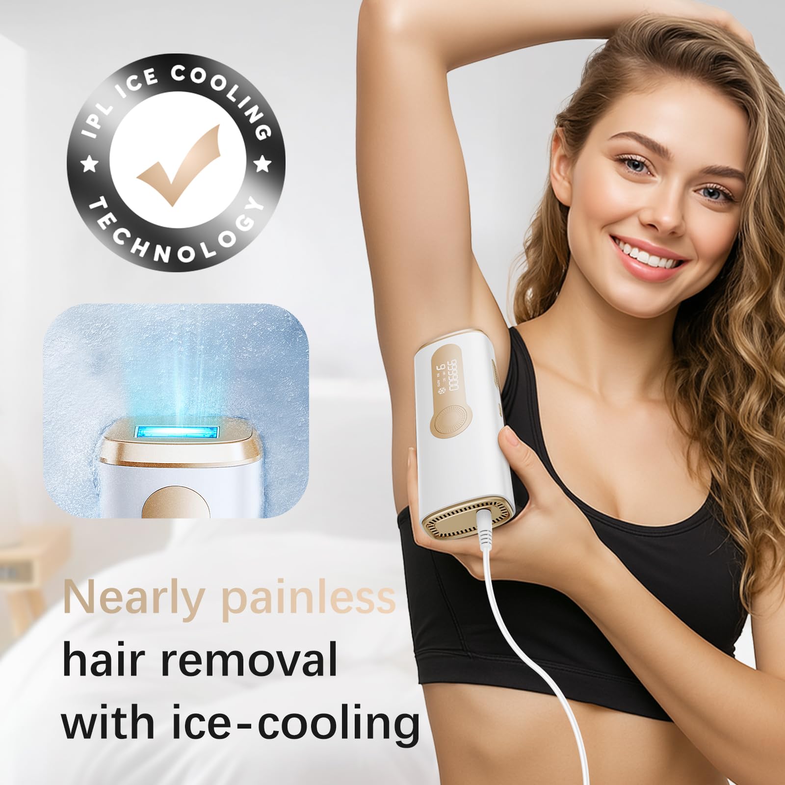 IPL Laser Hair Removal Device for Women & Men - Safe At-Home 45°F Ice-Cooling Contact for Painless & Long-Lasting Results, 86% Less Hair In 3 Weeks for Full Body & Face, White