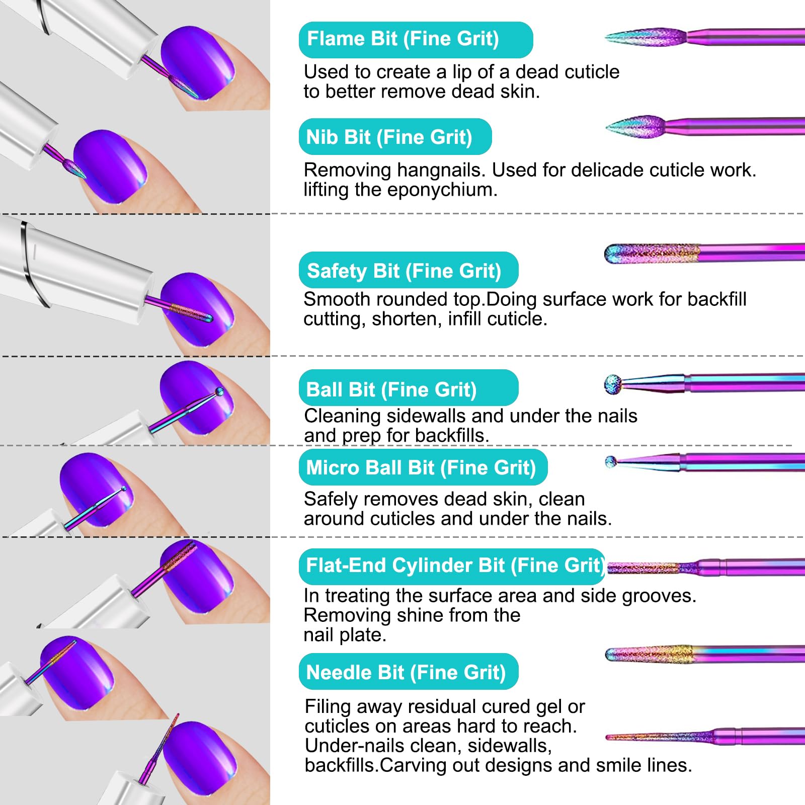 Juego de 30 brocas para taladro de uñas, de cerámica de tungsteno, puntas para fresa de uñas con soporte para taladro de uñas, profesional para manicura, pedicura, uñas acrílicas de gel