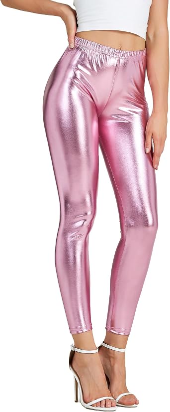 Womens Shiny Metallic Wet Look Leggings Disco Club Party Stretch Skinny Pants