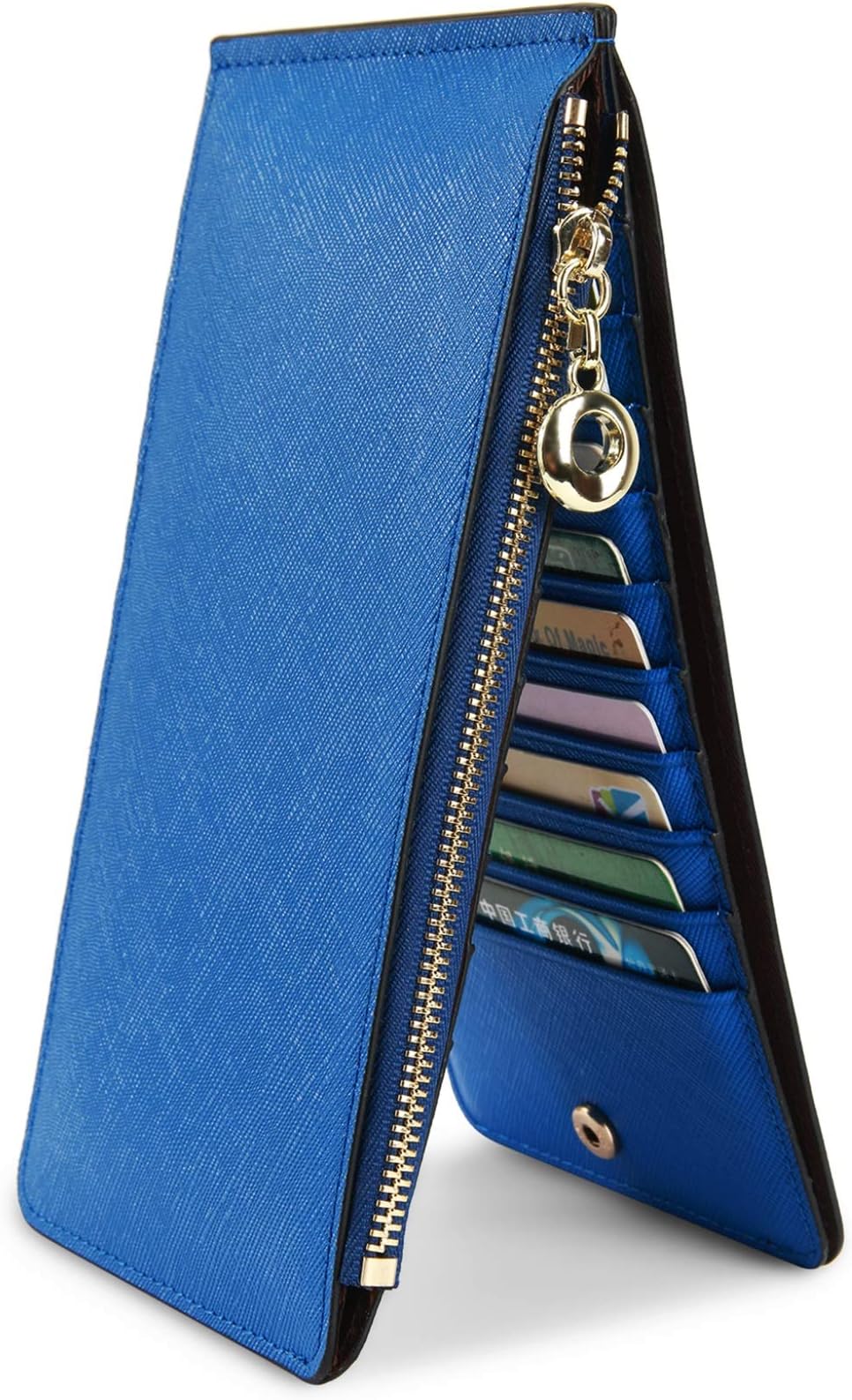 Women's RFID Blocking Genuine Leather Multi Card Organizer Wallet with Zipper Pocket RFID Blocking skyblue