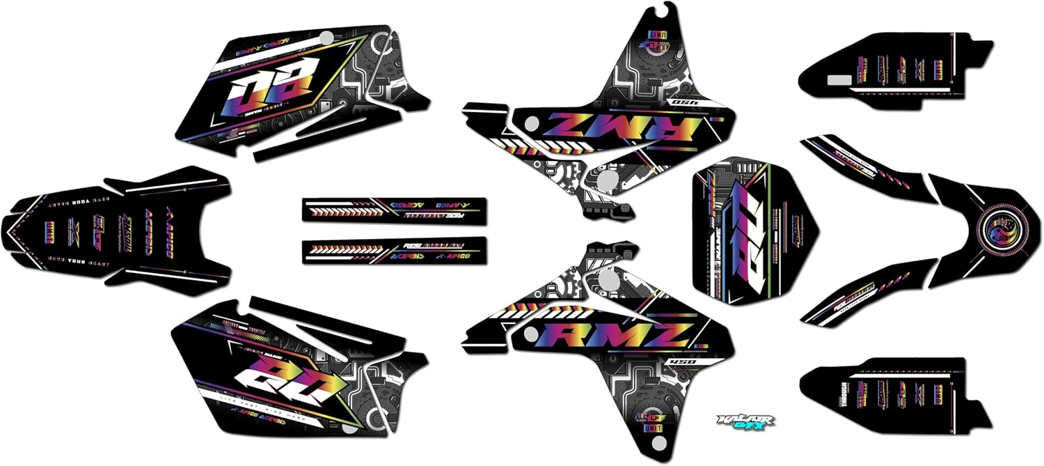 Graphics Kit for Suzuki RMZ 450 (2005-2006) RIFT Series Yellow 09 Mil - Dirt Bike Custom Racing Graphics Decals Stickers Kit, no-Plastics