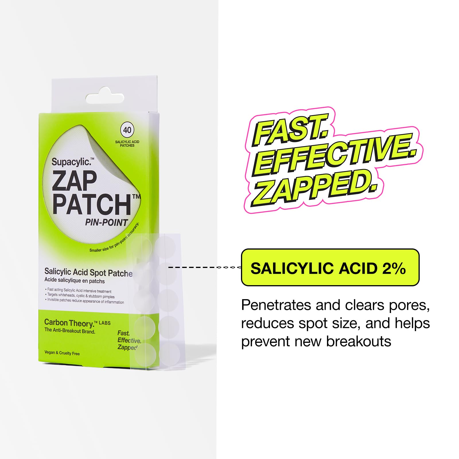 Carbot Theory Hydrocolloid Spot Patches (40 Patches, Salicylic Pin Point), Zap Patch - Pin Point (40x), 20 count (Pack of 1) - Image 3