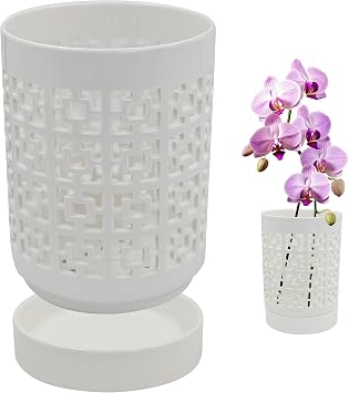 Orchid Pots with Holes, 4 Inch Ceramic Plant Pots for Indoor Plants with Drainage and Saucer, Orchid Planter Pots for Repotting, Small Flower Pots for Orchids Indoor OutdoorWhite