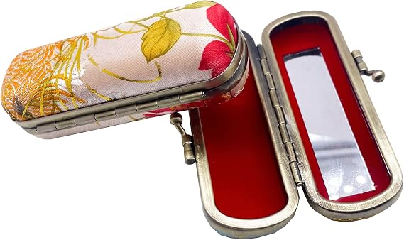 Lipstick Case with Mirror Lipstick Holder Kiss Lock of Iron | Storage Bag Portable Mini Vintage Floral Pattern Jewelry Cosmetic Case ,2PCS