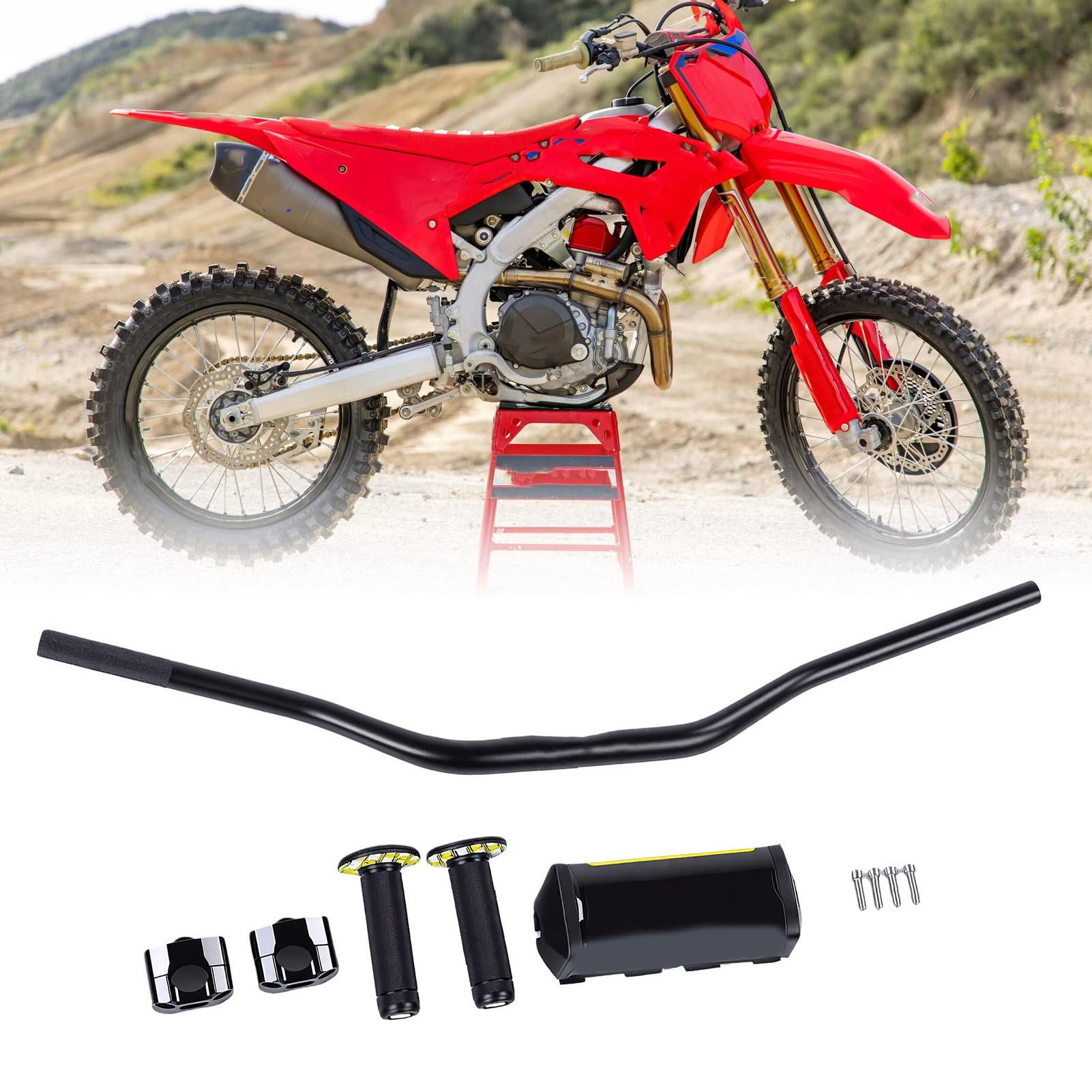 Ejoyous Manillar de Moto de Cross Manillar Universal de Motocicleta de 7, 8 Pulgadas y 22 Mm, Aleación de Aluminio 6061 T6 con Acabado Anodizado, Almohadilla de Espuma y Empuñaduras, para CRF YZF