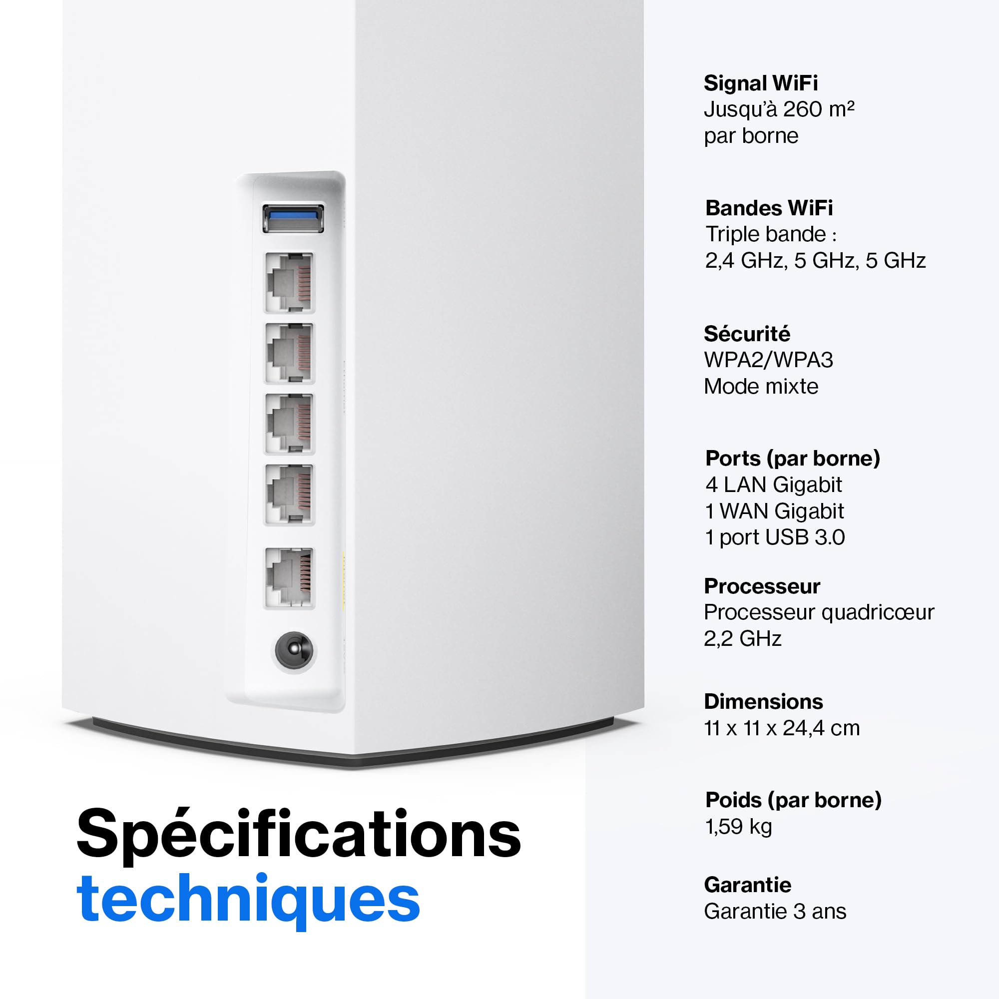 Linksys Système WiFi 6 Mesh triple bande Velop MX5300 (AX5300) (routeur WLAN, jusqu'à 260 m2, couverture MU-MIMO pour plus de 50 appareils, pack de 1, blanc)