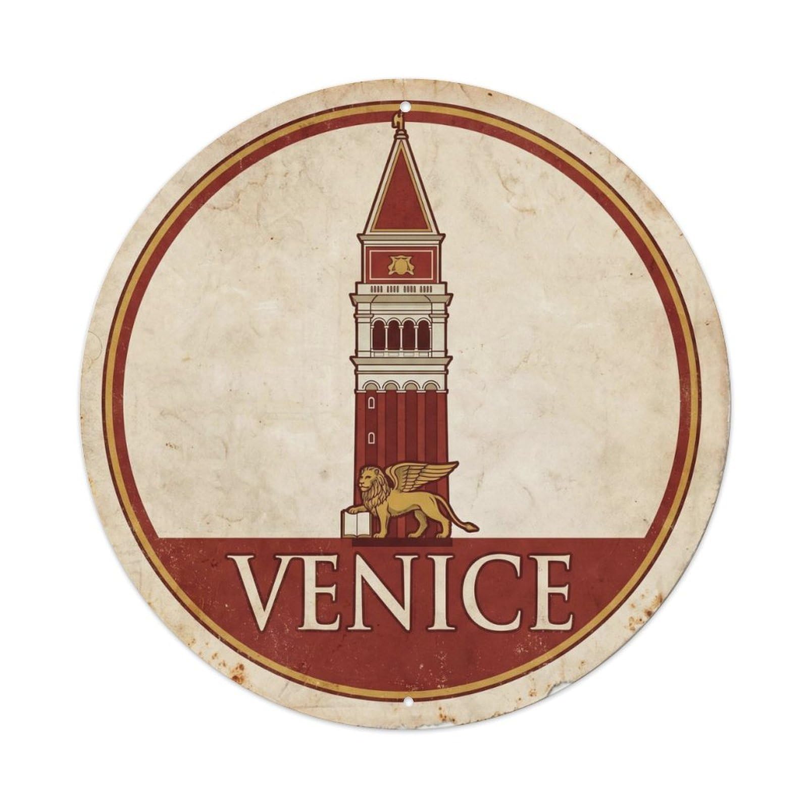 Italian Venice Architecture Landmark Classic Guide Discovery Metal Tin Sign Plaque Wall Decor for Cafe, Man Cave, Club Bar, Office, Home Garden Round Metal Poster 8x8Inch