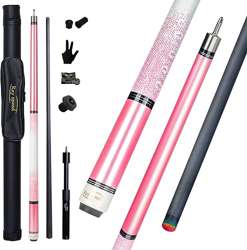 Vista 8 de Taco de Billar de Fibra de Carbono 12.5mm Punta Arcoíris Baja Deflexión Taco de Billar con Junta de Pin Uni-loc y Extensión Taco de Billar-20 oz