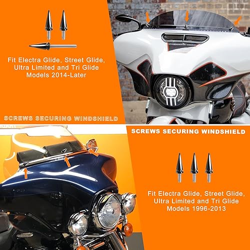 Miniatura 8 de 5 tornillos para parabrisas de motocicleta, pernos de punta de carenado para Harley Touring Electra Glide, Street Glide, Ultra Limited y Tri Glide