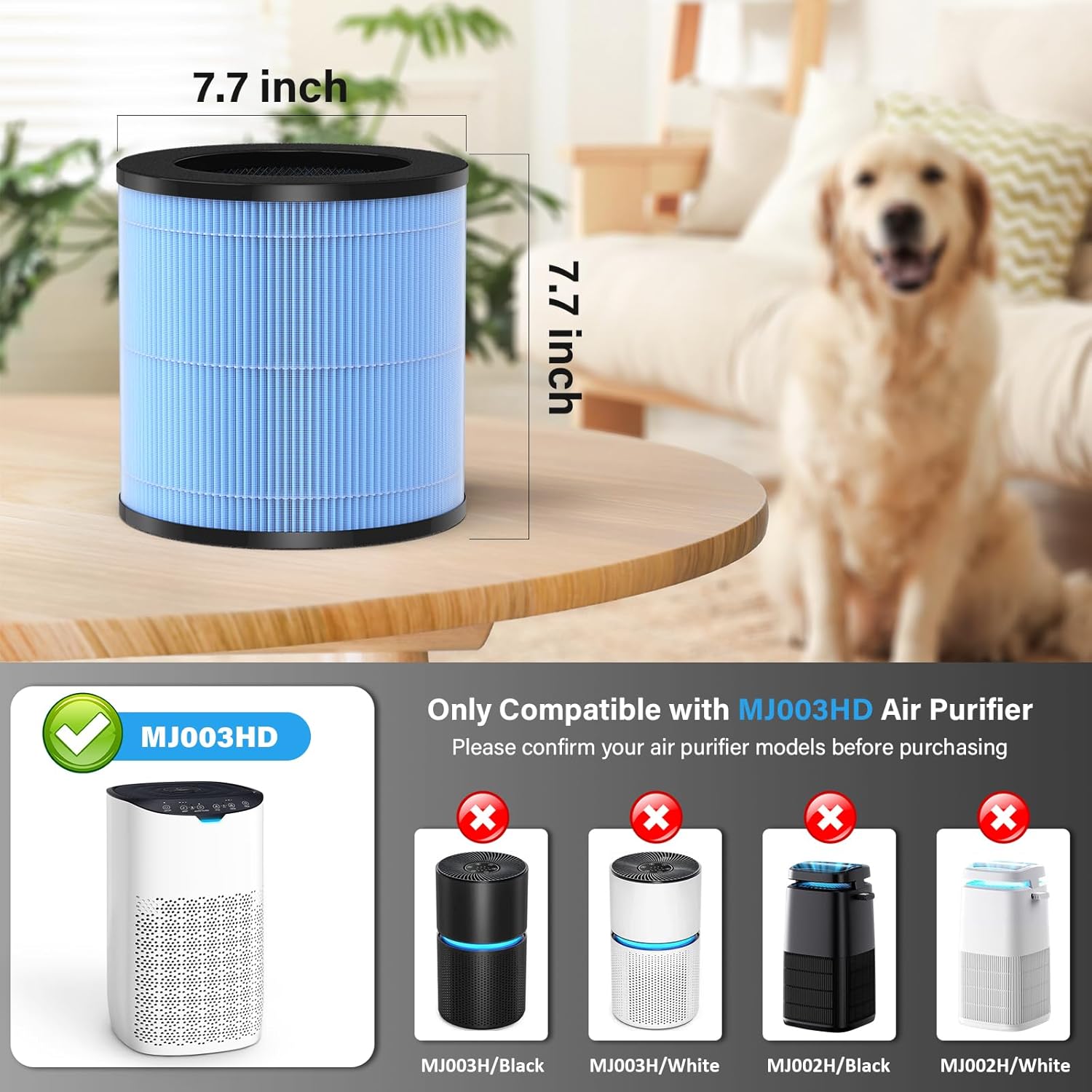 MJ003HD Replacement Filter Compatible with POMORON MJ003HD Air Purifier, 4-in-1 High-Efficiency Filtration with Activated Carbon Filter, MJ003HD-RF (2 Pack) - Image 5