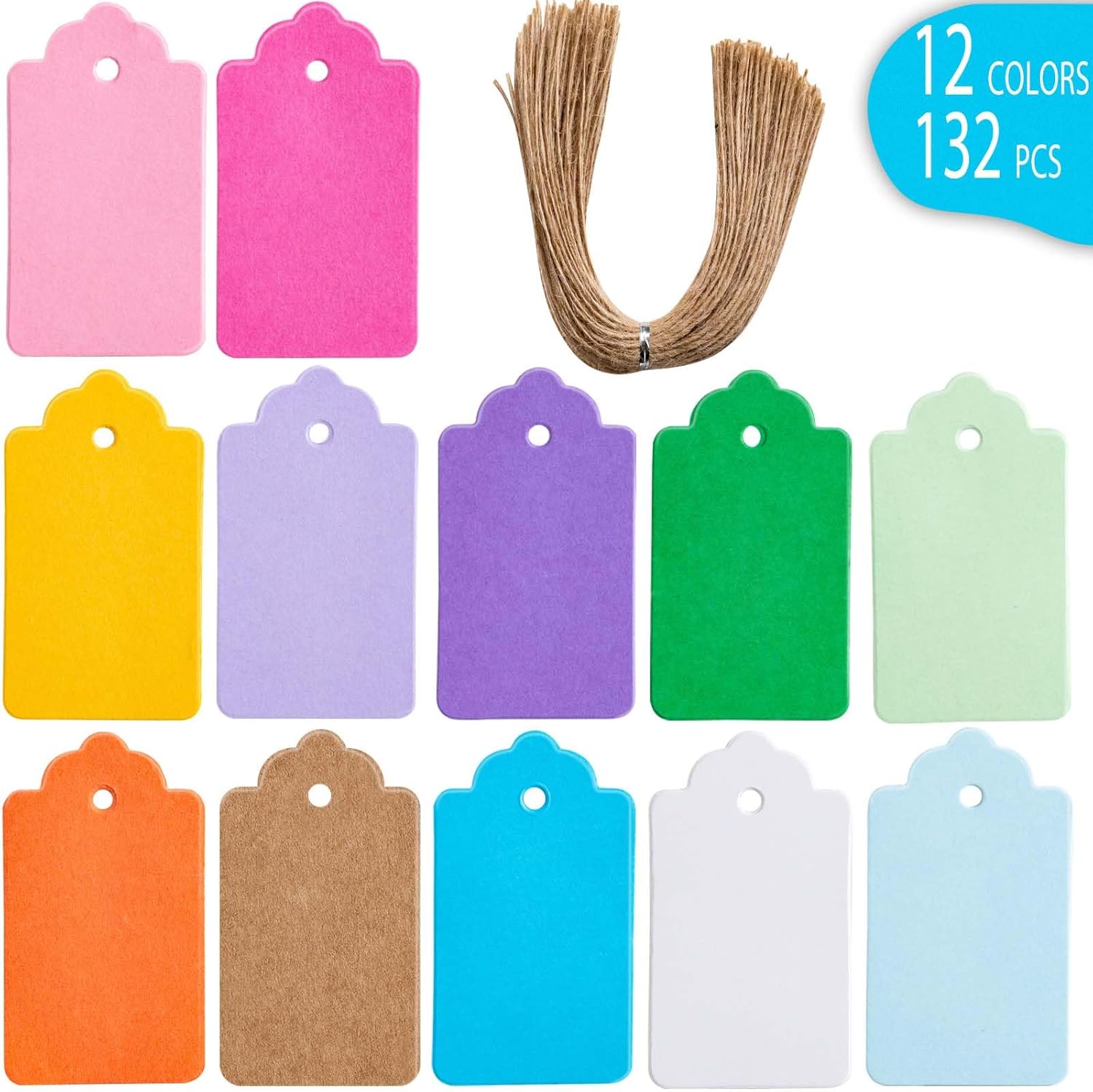 Primbeeks 132 Pcs Premium Gift Tags, 12 Colors Kraft...