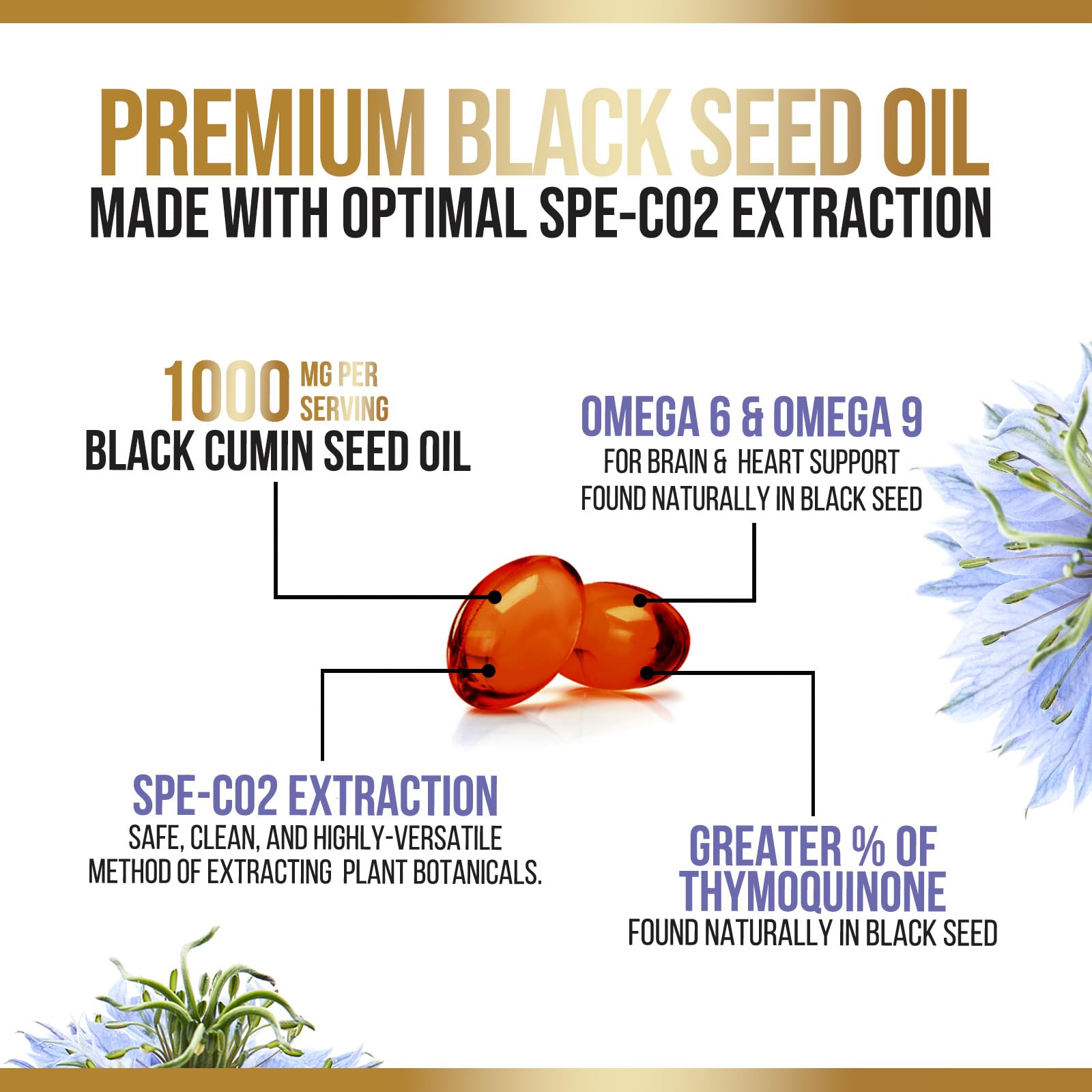 Black Cumin Seed Oil Capsules 1000mg - Premium Nigella Sativa Blackseed, Pure Natural Black Seed Oil & Antioxidant for Skin & Immune Support - Gluten Free, Bottled in USA Supplement - 180 Softgels — Amazon image 5