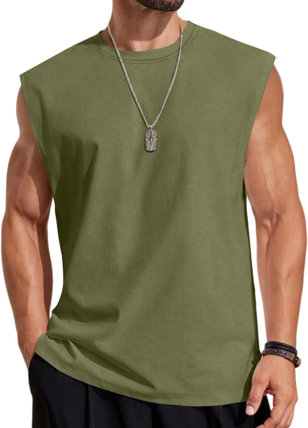 COOFANDY Mens Sleeveless Shirts Cotton Workout Tank Tops Cut Off Shirts Gym Muscle Loose Fit Tee