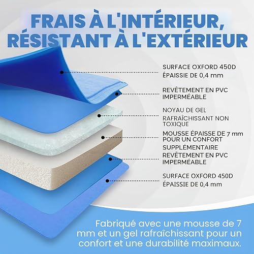 PET ADORE Tapis de refroidissement pour chien - Mousse épaisse et douce - Gel de soutien auto-rafraîchissant pour chiens et chats en été - Tissu Oxford durable anti-rayures 450 microns (65 cm x 50 cm) - 3