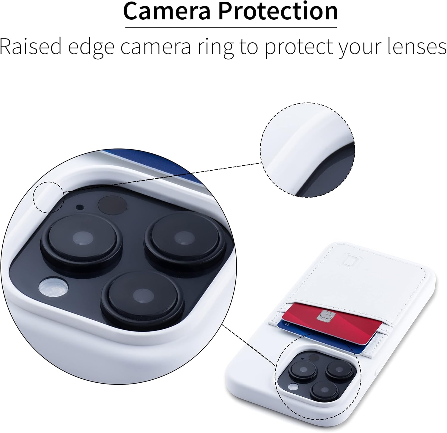 Dockem iPhone 14 Pro Card Case with Liquid Silicone Shell, Built-in Metal Plate for Magnetic Mounting & Stitched-on Wallet with 2 Premium Synthetic Leather Credit Card Slots (M2L, White) - Image 4