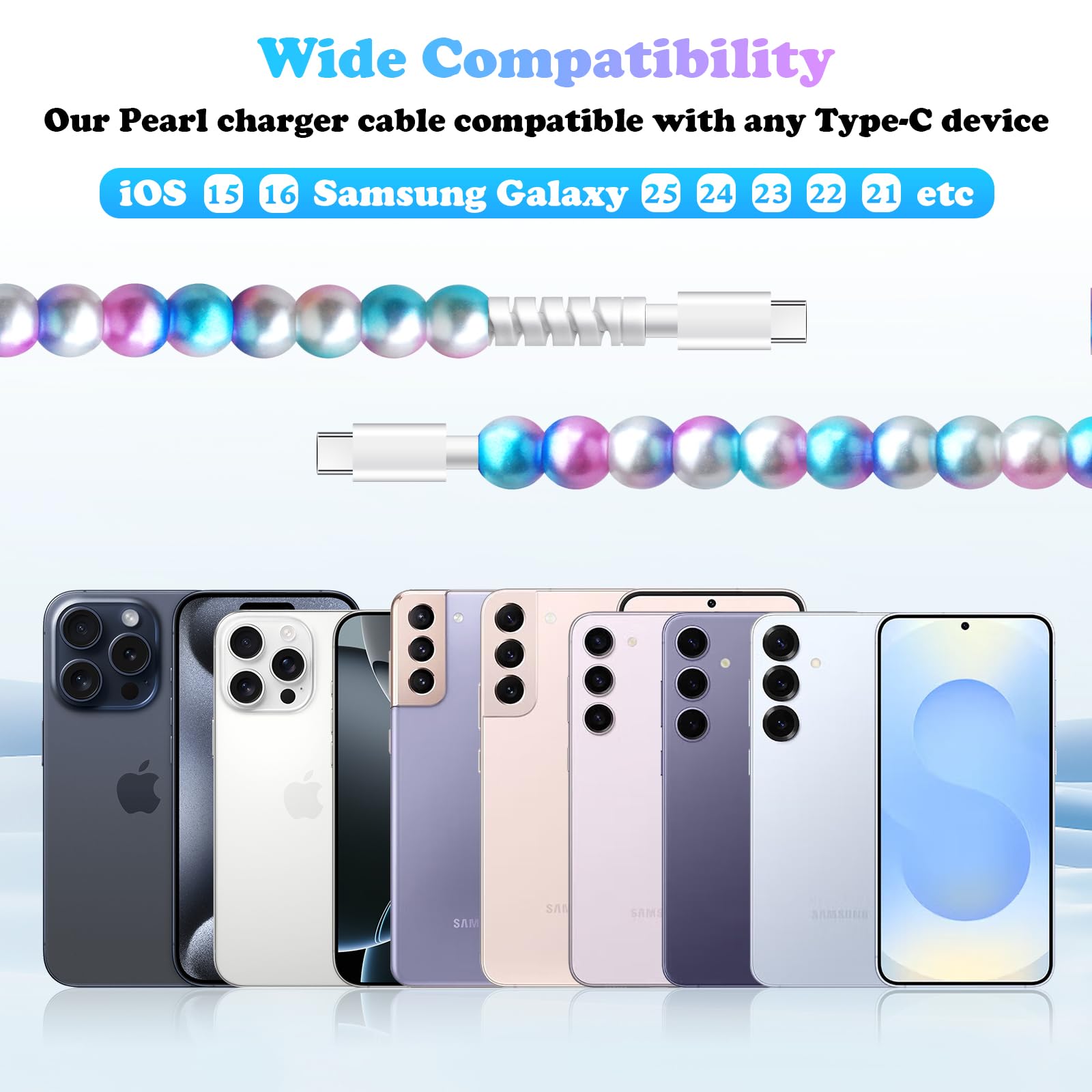 Kabel USB C do ładowania iPhone 16 1 m dziewczyny słodkie koraliki koraliki kabel do ładowania telefonu iPhone 16 Pro Max 15 Pro Max Plus Galaxy S25 S24 S23 S22