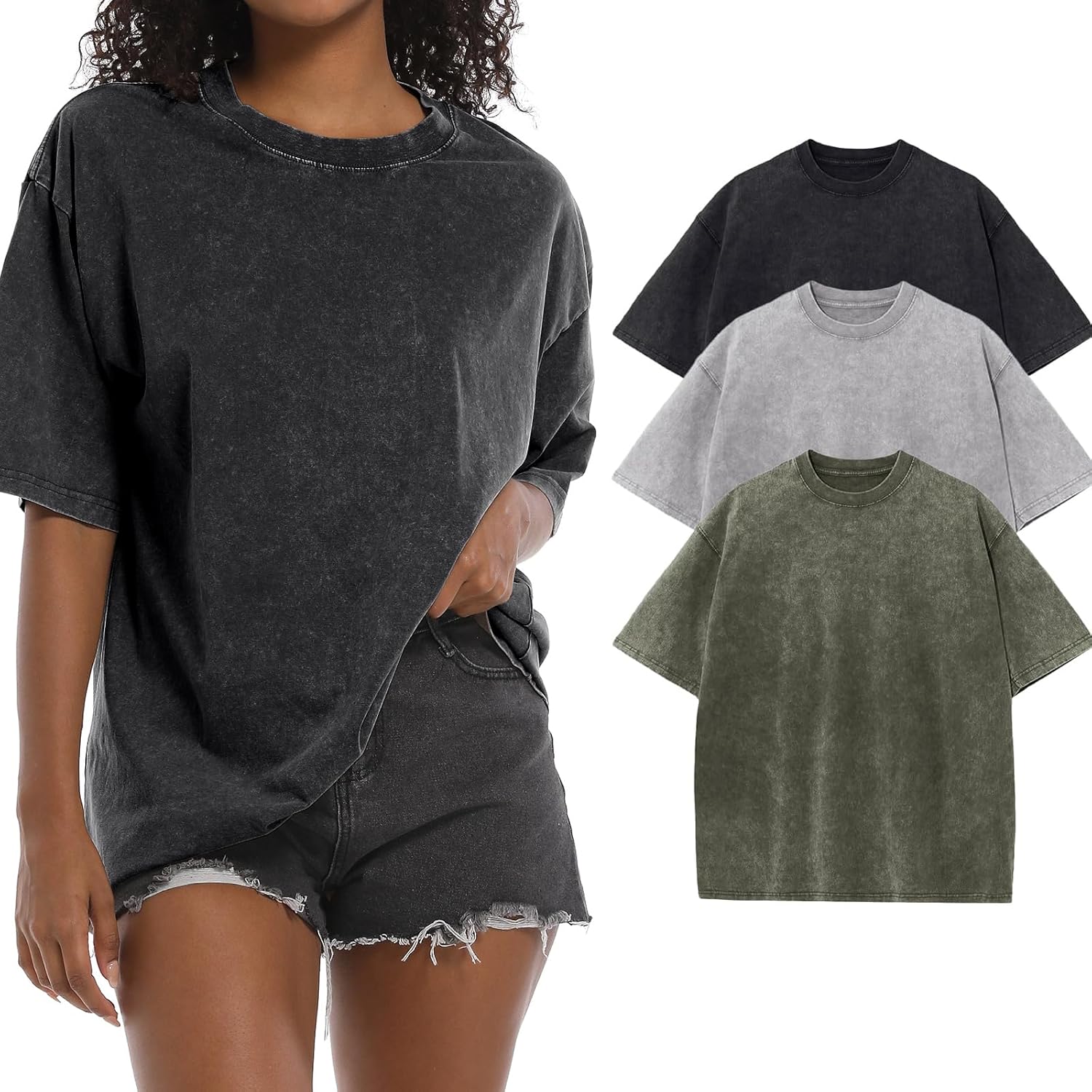 BINTEHGS Oversized Grunge Vintage t Shirts for Women Short Sleeve Cotton Casual Baggy Tees Teens Trendy Crew Neck Loose Tops