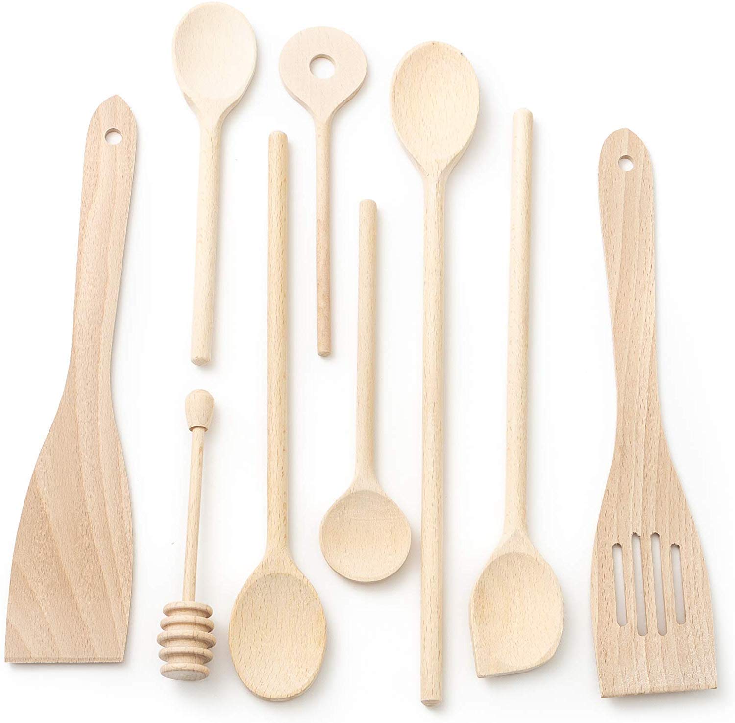 Set 9 Pezzi Utensili Da Cucina In Legno Di Faggio Tuuli - Cucchiai E Spatole Naturali Per Chef - Foto 12