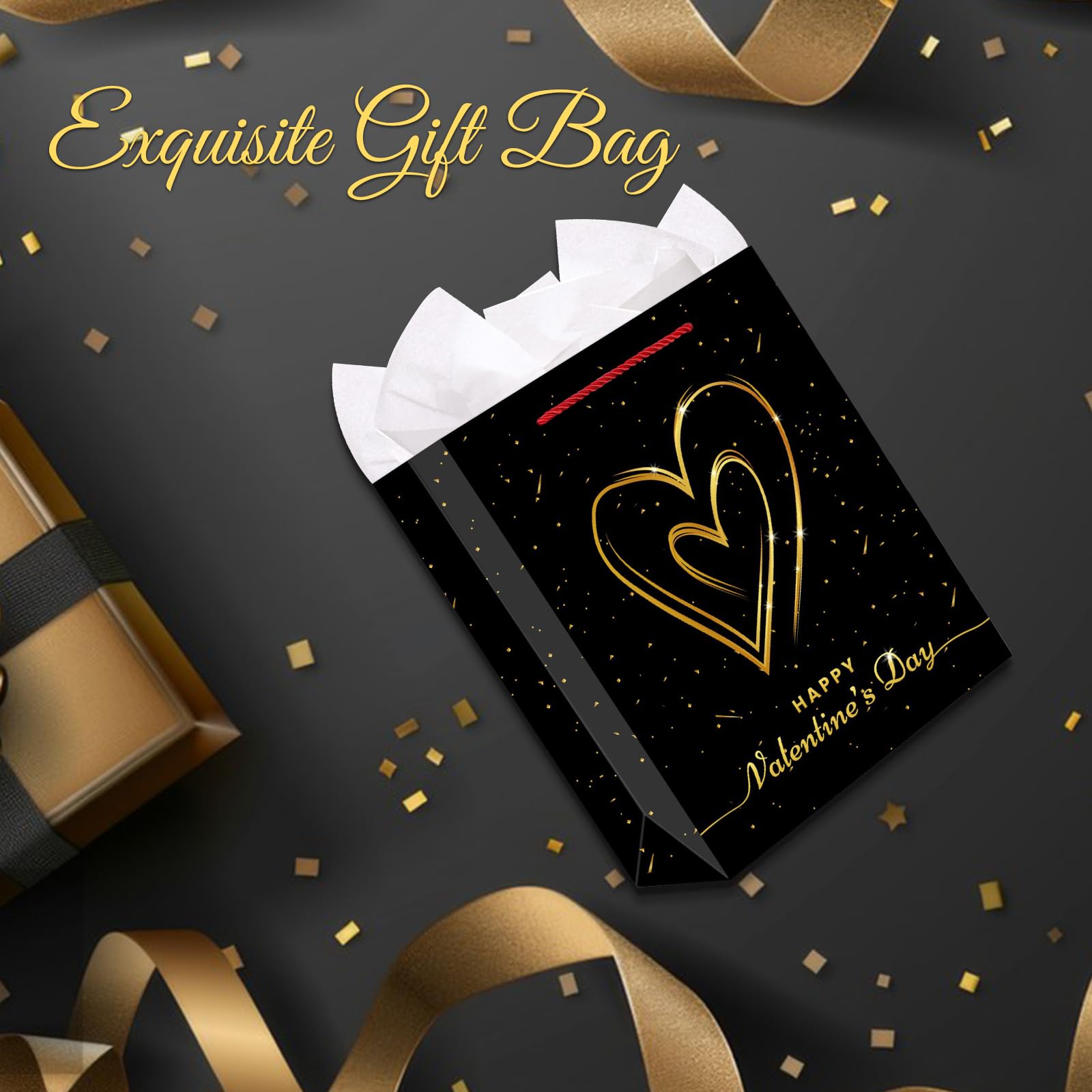 FLYAB 33 cm große Valentinstags-Geschenktüte mit Seidenpapier, Happy Valentine's Day Geschenktüte mit Griff, romantischer Jahrestag, Hochzeit, Geschenktüten für Sie, Ihn, Freundin, Freund, Ehefrau,