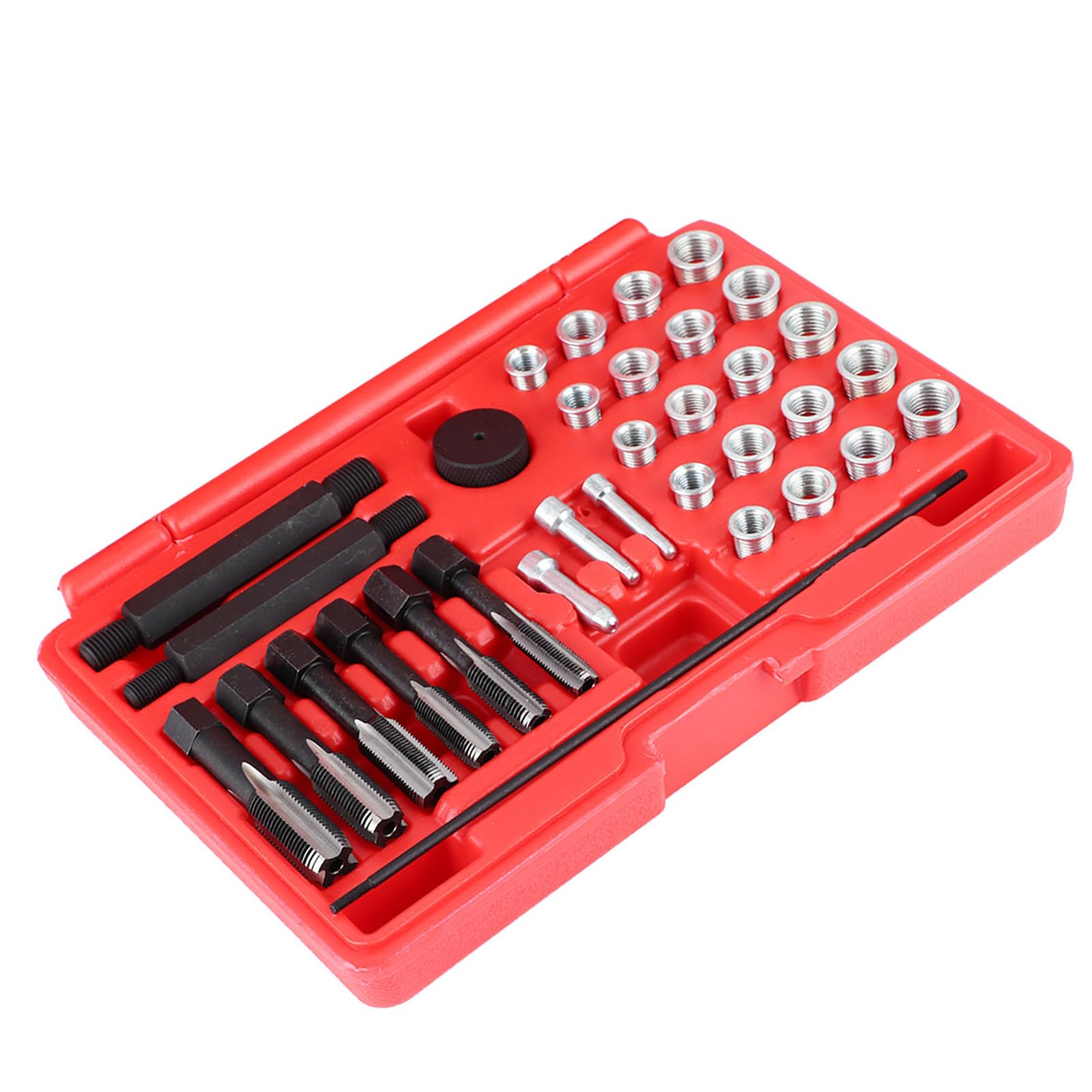 Kit de reparación de roscas de bujías incandescentes, juego de grifos e insertos de 33 piezas para M8 M10 M12 M14, herramienta de reparación de roscas para culata de motor
