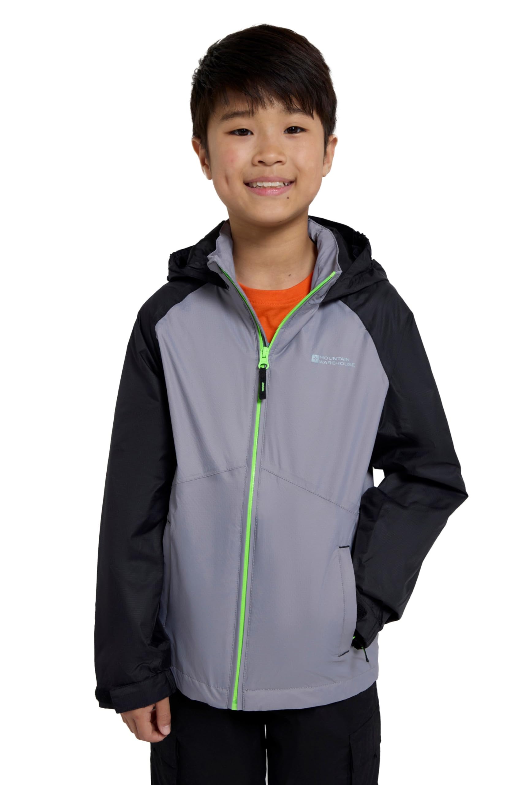 Mountain Warehouse Torrent II Kids Waterproof Jacket - Ripstop Outer Rain Coat, Taped Seams, Zipped Pockets - Spring Summer, Travelling, Camping Alloy Grey (Lightweight) Kids Size 3-4 Years