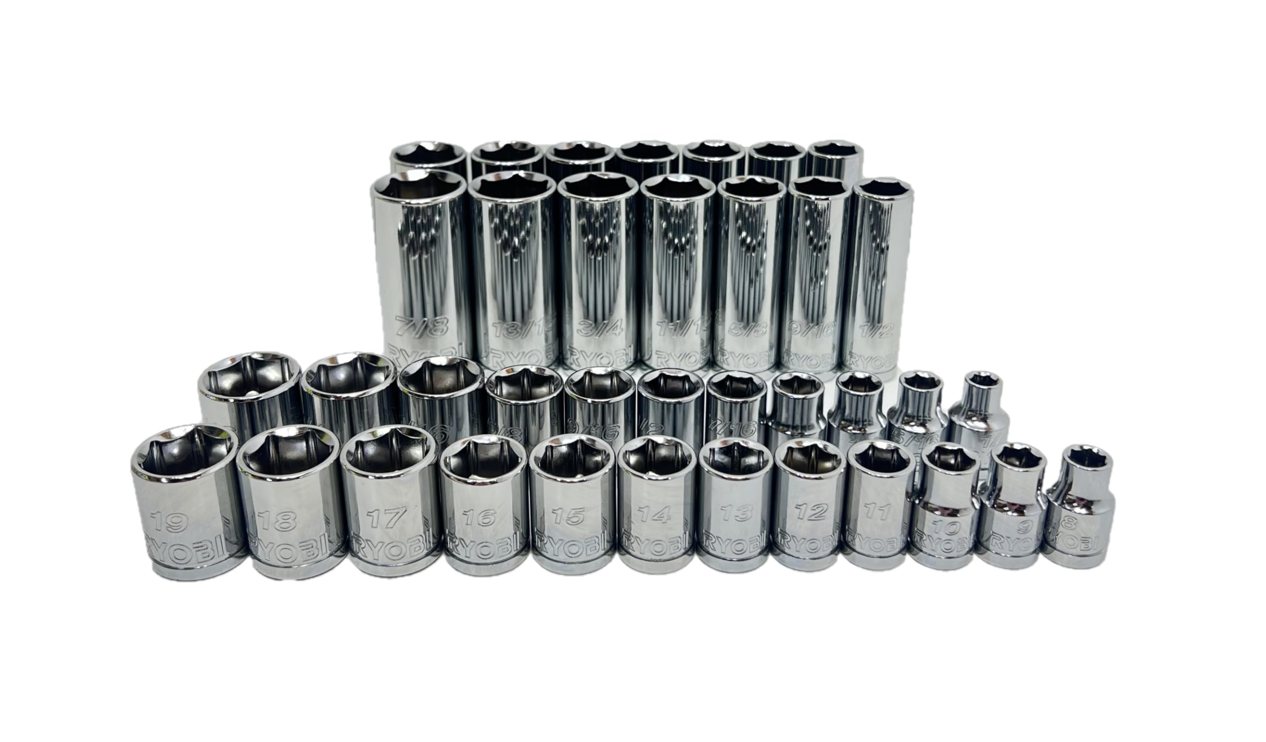 Ryobi 37pc 3/8” Drive, 6 Point, SAE & Metric Shallow and Deep Socket Set (Bulk Packaged)