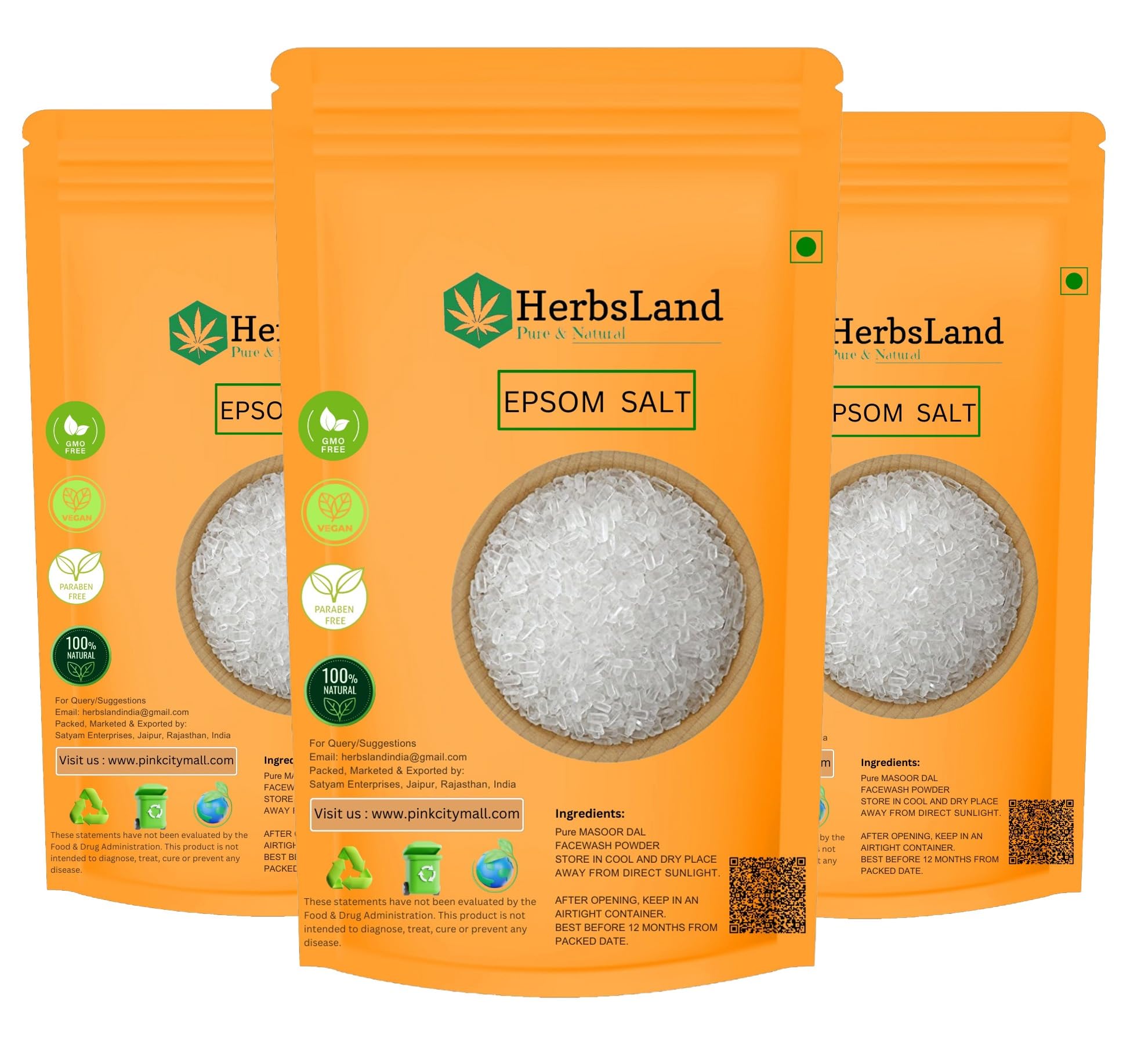 HerbsLand® Epsom Salt For Relaxation, Stress Relief, Bathing, Foot and Spa Treatment (Each Pack of 500gm) (1500 gm)-image-36