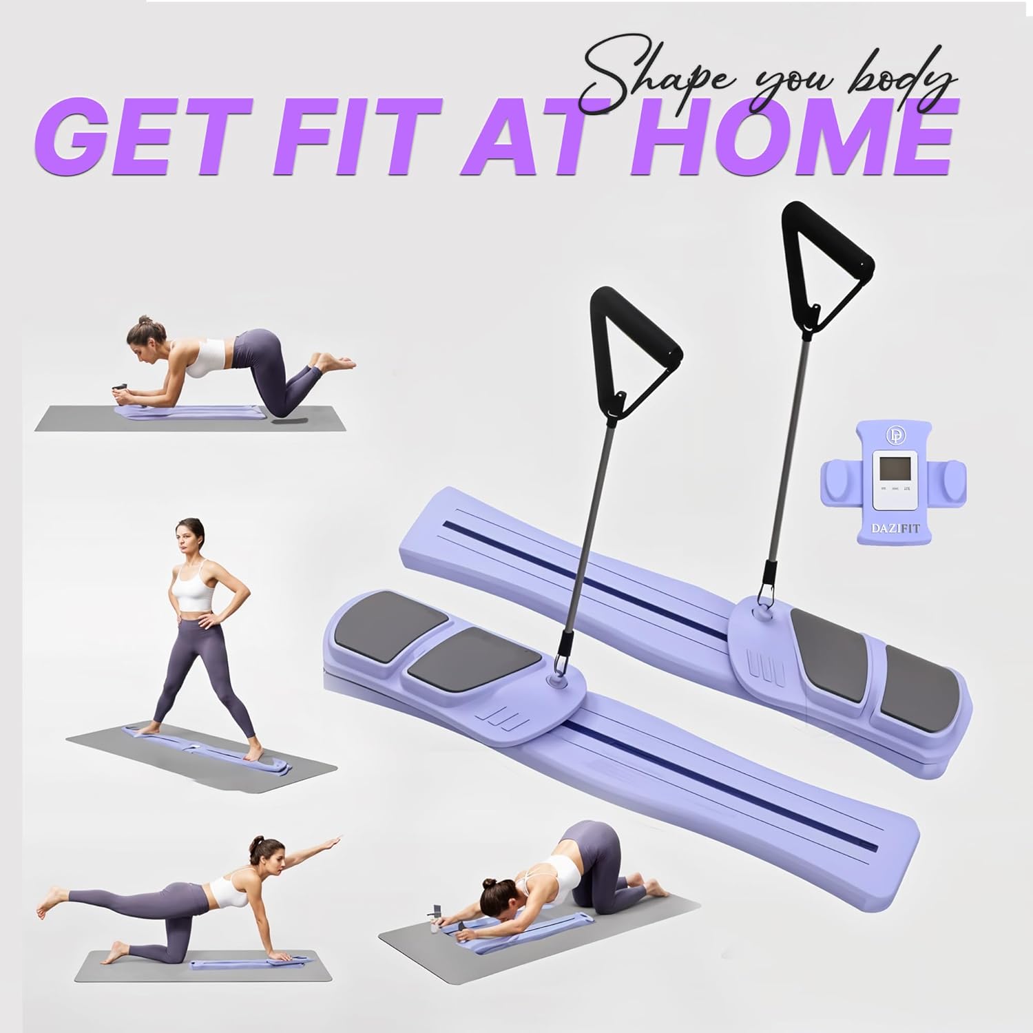 Pilates Board 8-in-1 Set by DAZIFIT - Portable Reformer with Resistance Bands, Handles & Non-Slip Socks - Foldable Workout Equipment for Core, Glutes, Legs & Arms - Compact Fitness for Home