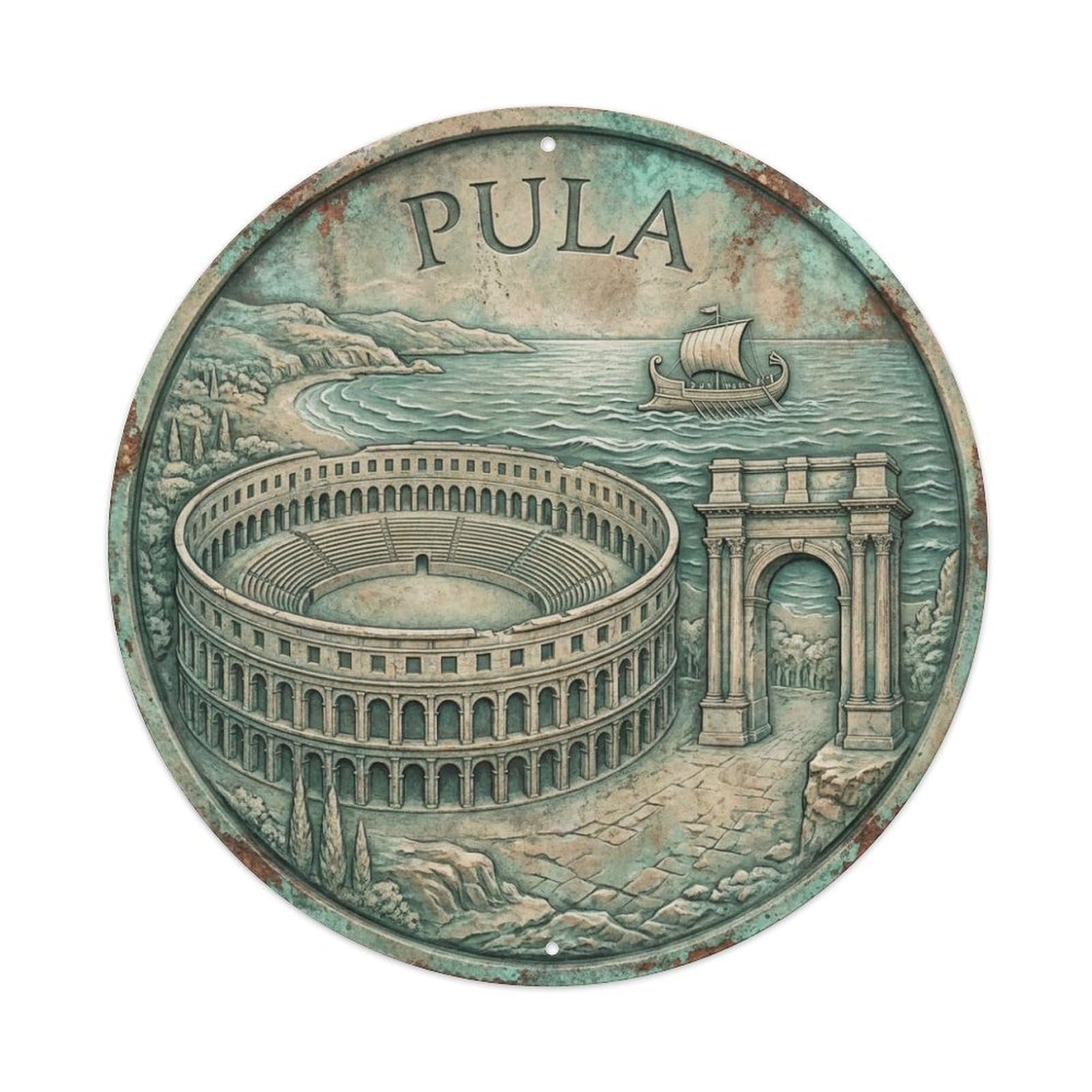 Croatia Vintage Travel Pula Metal Tin Sign