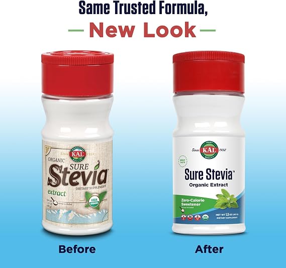 KAL Sure Stevia Extract, Organic Stevia Powder, Low Carb, Zero Calorie Sweetener, Keto Friendly, Great Taste, Low Glycemic, Vegan, Gluten Free, No Fillers, Approx. 690 Servings, 1.3oz