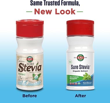 KAL Sure Stevia Extract, Organic Stevia Powder, Low Carb, Zero Calorie Sweetener, Keto Friendly, Great Taste, Low Glycemic, Vegan, Gluten Free, No Fillers, Approx. 690 Servings, 1.3oz