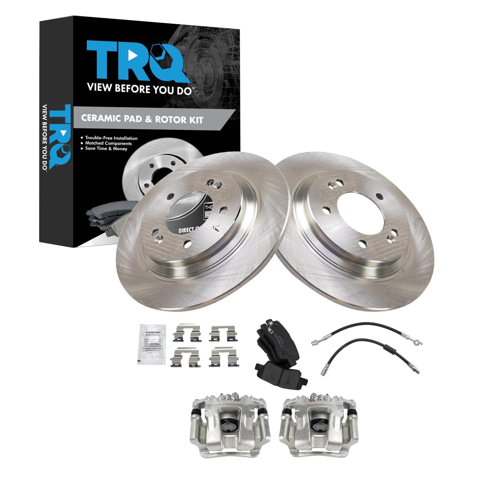 TRQ Rear Brake Pad and Rotor Set Ceramic Calipers Compatible with 2014-2016 Kia Optima
