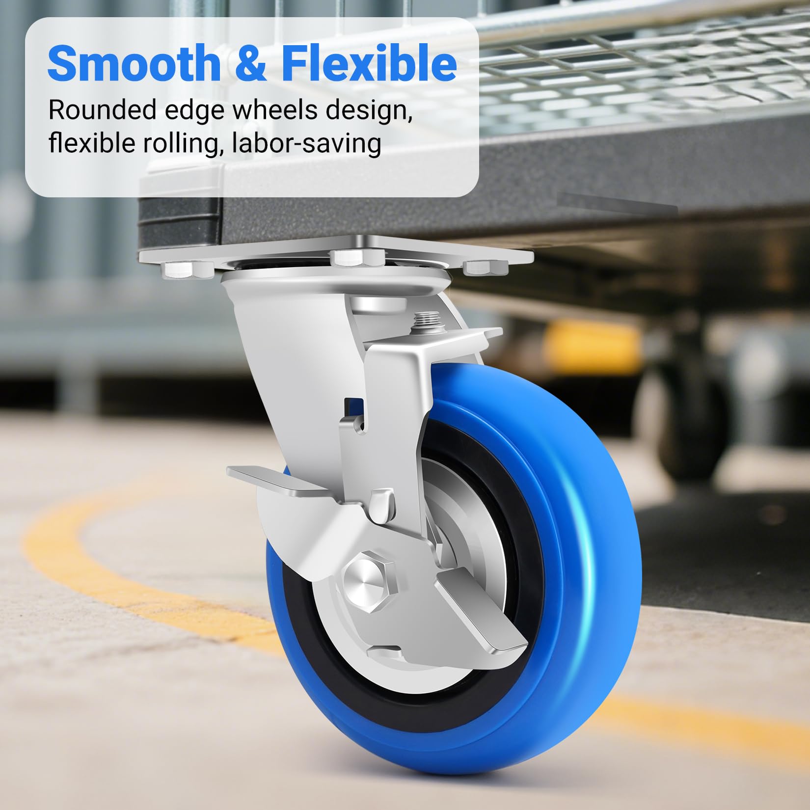 W B D WEIBIDA Set di 4 ruote resistenti da 15,2 cm, design liscio per ruote del carrello, ruote di grado industriale da 2041,2 kg, con staffa ispessita aggiornata, ruote durevoli (2 freni e 2 rigide)
