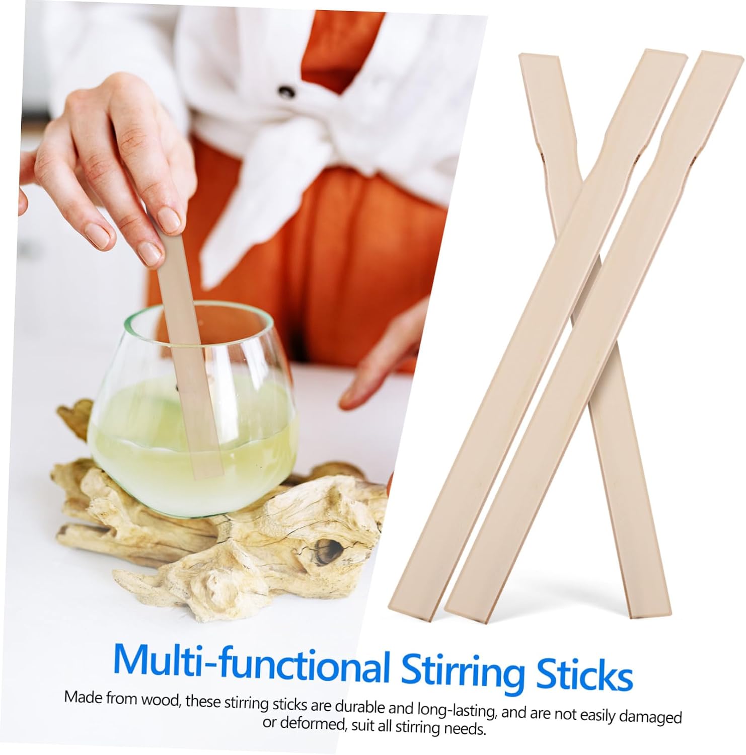 TEHAUX 25pcs Wooden Stir Sticks Paint Mixing Sticks Craft Bulk Easy Cleaning Comfortable Grip
