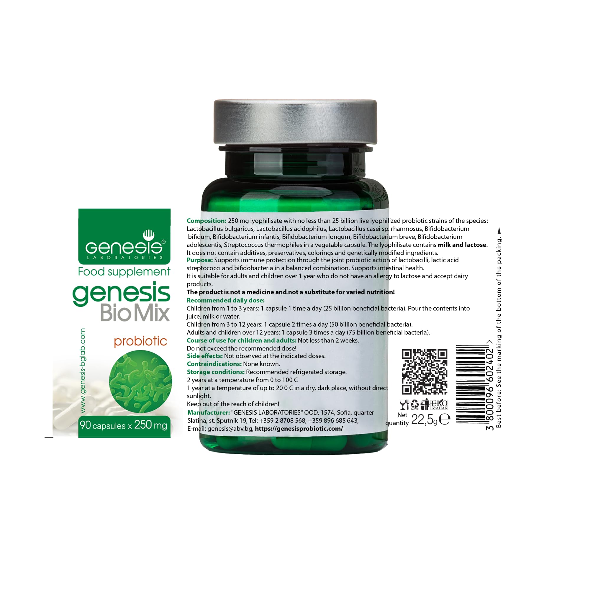 Genesis Biomix Probiotic with Lactobacillus and Bifidobacterium Strains may support Gut Helth, Digestion, Immune system 240 Mg per capsule 90 caps