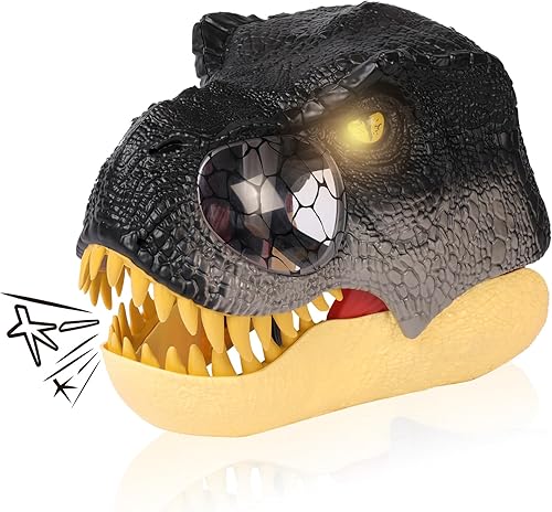 nezababy Máscara de dinosaurio, máscara de dinosaurio con mandíbula móvil con ojos iluminados y sonidos LED, máscaras de plástico duro para