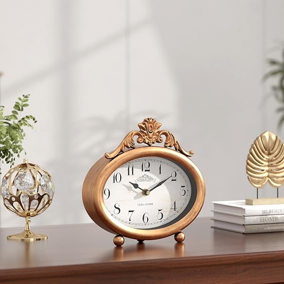 Vintage Table Clock, Desk and Shelf Decor Clock, Antique Gold