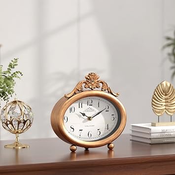 Vintage Table Clock, Desk and Shelf Decor Clock, Antique Gold