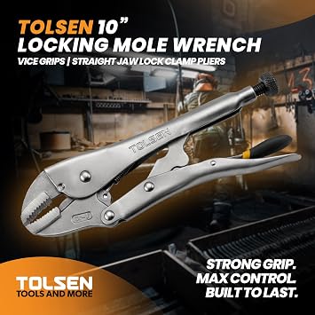 TOLSEN 10 Locking Mole Wrench Vice Grips Straight Jaw Lock Clamp Pliers