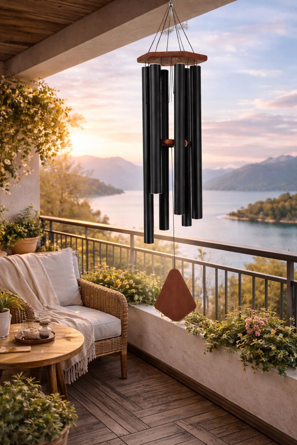Large Deep Tone Wind Chimes for Home & Garden – Wooden Top with Matte Black Metal Tubes – Outdoor Wind Chime for Balcony, Patio & Home Décor with Relaxing Sound-image-28