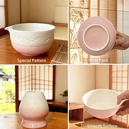 Miniatura 8 de Juego de batidor de matcha, 7 piezas, incluye cuenco con boquilla, batidor y soporte, cuchara de bambú, cuchara, tamiz inoxidable, regalo ideal para